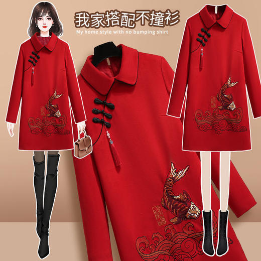 YL-唐装汉服女冬装中国风汉元素拜年服古风女装改良版加厚卫衣裙 商品图0