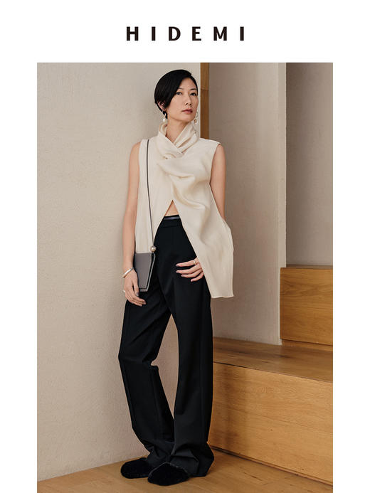 HIDEMI 微褶醋酸立体堆叠领不对称上衣 商品图5