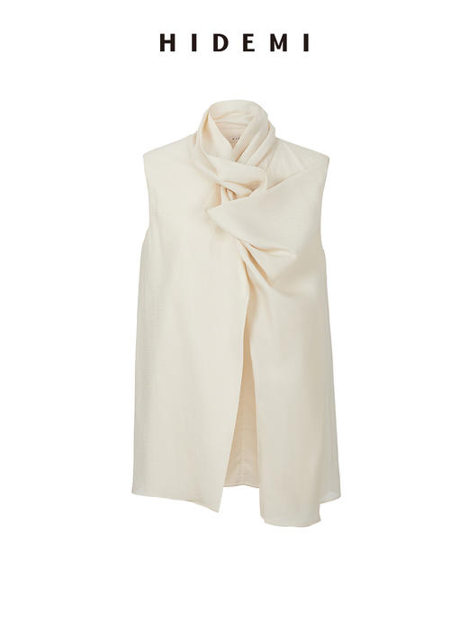 HIDEMI 微褶醋酸立体堆叠领不对称上衣 商品图11