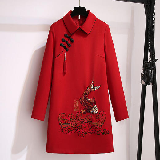 YL-唐装汉服女冬装中国风汉元素拜年服古风女装改良版加厚卫衣裙 商品图1