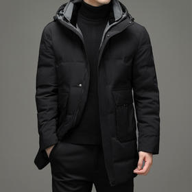 男士羽绒服2021冬季休闲加厚保暖白鸭绒纯色连帽宽松爸爸装羽绒服