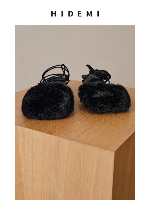 HIDEMI限定款毛毛方头小跟系带鞋 商品图2
