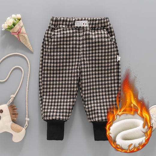 【保暖防寒 时尚舒适】冬款儿童百搭裤子 小童一体绒保暖裤 男童格子裤女童宝宝长裤童装 商品图5