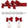ZEGL设计师新年系列红色蝴蝶结发夹女发饰耳环925银针红丝绒耳饰 商品缩略图6