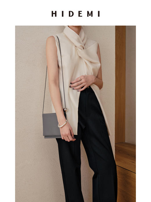 HIDEMI 微褶醋酸立体堆叠领不对称上衣 商品图6