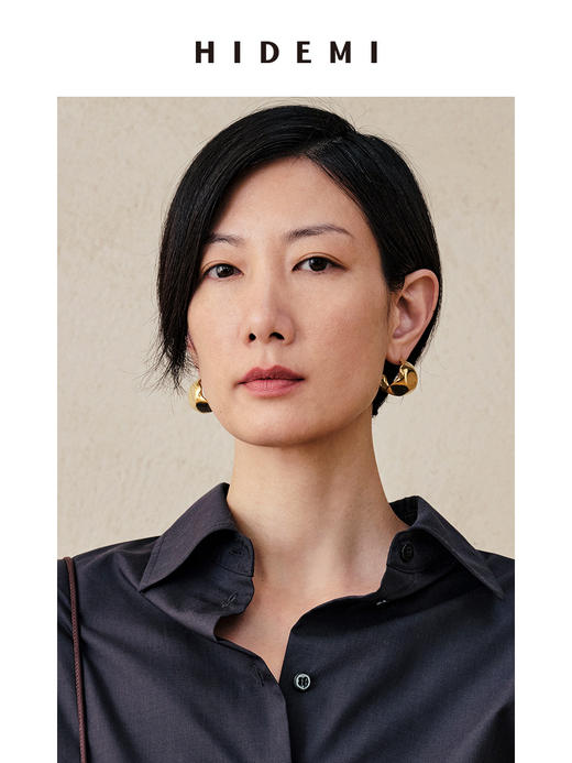 HIDEMI 不规则开口圆形宽面耳环 金色/银色 商品图1