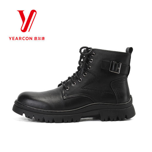 意尔康男皮靴马丁靴2021冬季新款粗跟加绒保暖马丁靴 商品图2