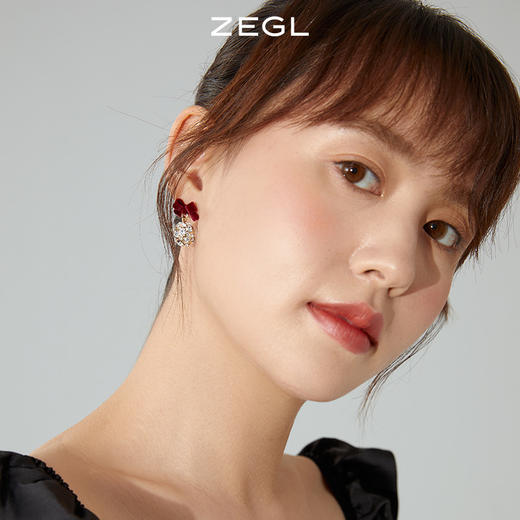 ZEGL红色蝴蝶结耳环女小众设计感耳钉丝绒925银针秋冬新年耳饰品 商品图3