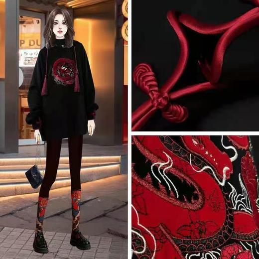 YL-唐装汉服女冬装中国风汉元素拜年服古风女装改良版加厚卫衣裙 商品图7