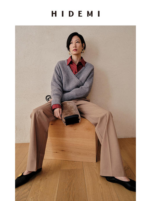 HIDEMI 美利奴羊毛V型叠领短款设计感毛衣 商品图8