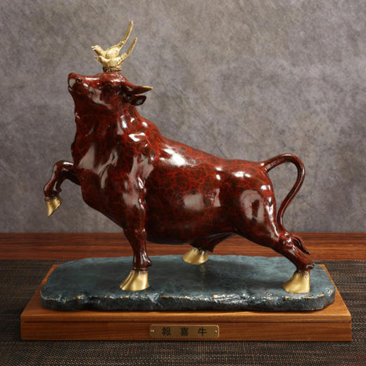 朱府铜艺 报喜牛现代客厅装饰品牛摆件创意办公家居饰品礼品 商品图1
