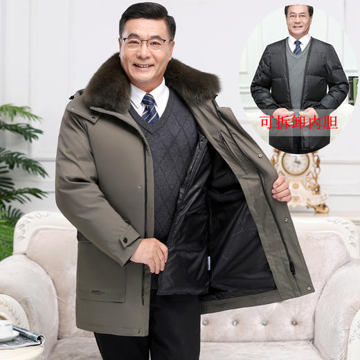 新款加厚可脱卸内胆中老年羽绒服男中长款大码爸爸装羽绒冬装 商品图0