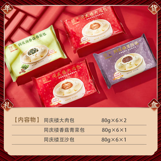 礼品卡〡同庆楼包子组合,大肉包960g+豆沙包480g+香菇青菜包480g,满足全家口味需求 商品图1