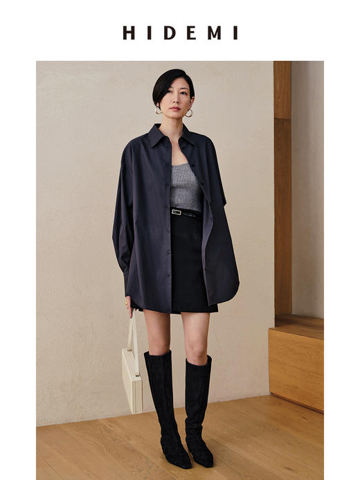 HIDEMI铁灰色经典廓形衬衫 商品图3