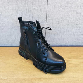 2021豪行冬季新款正品真皮舒适百搭加绒低跟女棉鞋短靴21455275