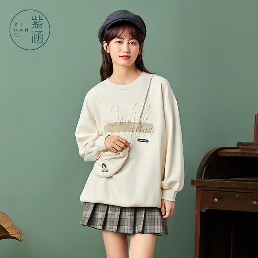 ZIHAN紫涵圆领字母长卫衣女2022春季新款纯色时尚套头上衣立体图案可爱Z2Z01AS155 商品图2
