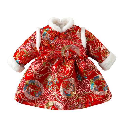 【喜庆年服 高密度绸缎提花】新年喜庆婴儿冬装公主裙保暖抗皱过年衣服女宝宝抱衣满月女童连衣裙拜年服 商品图4
