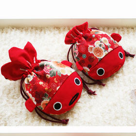 创意金鱼束口袋和风刺绣布袋 红色包装袋婚庆双层礼品首饰袋