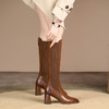 棕色长筒靴女骑士靴，高跟黑色显瘦不过膝长靴DTN-A08-18 商品缩略图1