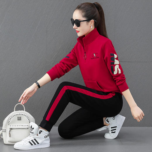 SP-57-8851 加绒加厚运动服套装女秋冬季2021新款加厚立领收脚裤两件套 商品图0