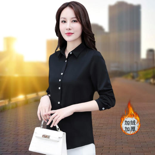 加绒长袖衬衫上衣女设计感小众职业雪纺衫洋气百搭白色正装  TR-MY2171加绒 商品图1