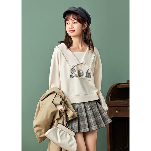 ZIHAN紫涵学院风翻领卫衣女2022春季存新款甜美波浪领贴布刺绣长袖上衣Z2Z01AS131 商品图3