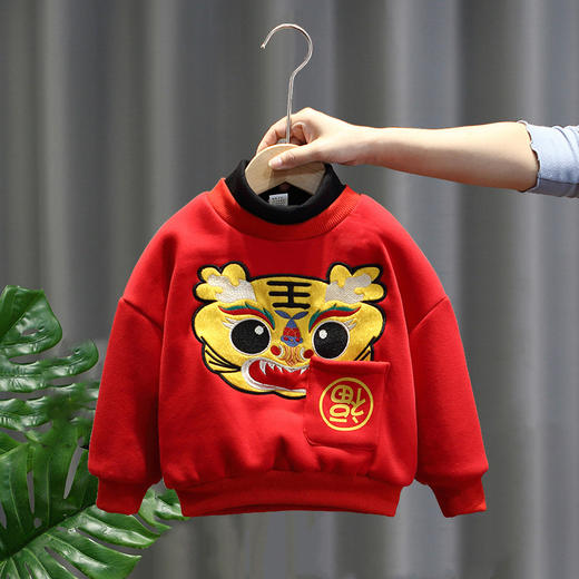 【给宝宝细致柔软的呵护】中国风宝宝拜年服套装 儿童红色卫衣男童女童加绒加厚童装喜庆衣服 商品图10