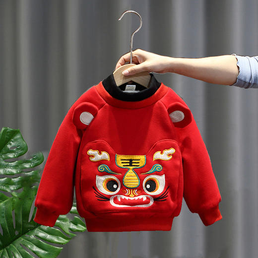 【给宝宝细致柔软的呵护】中国风宝宝拜年服套装 儿童红色卫衣男童女童加绒加厚童装喜庆衣服 商品图8