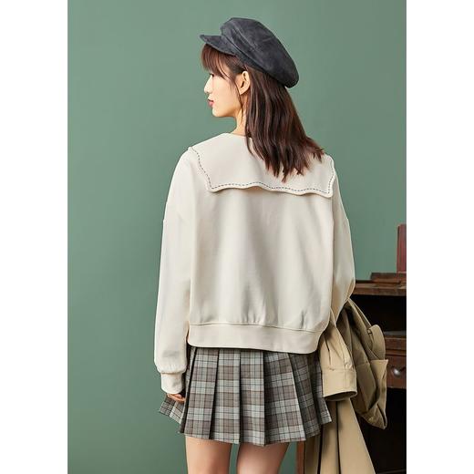 ZIHAN紫涵学院风翻领卫衣女2022春季存新款甜美波浪领贴布刺绣长袖上衣Z2Z01AS131 商品图4