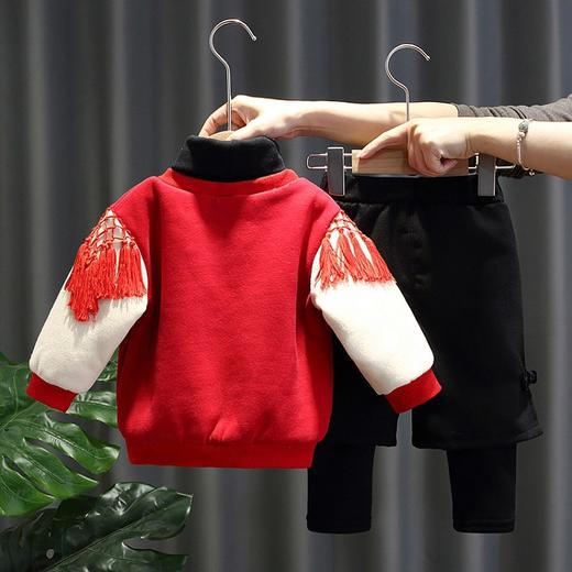 【国风两件套 潮流时尚尽享年味】拜年服儿童中国风汉服唐装冬季加厚款男女宝宝新年喜庆过年服套装 商品图1