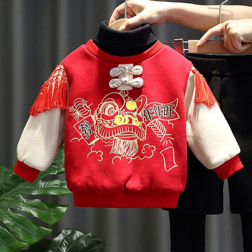 【国风两件套 潮流时尚尽享年味】拜年服儿童中国风汉服唐装冬季加厚款男女宝宝新年喜庆过年服套装 商品图5