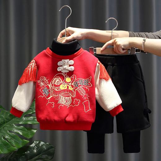 【国风两件套 潮流时尚尽享年味】拜年服儿童中国风汉服唐装冬季加厚款男女宝宝新年喜庆过年服套装 商品图0