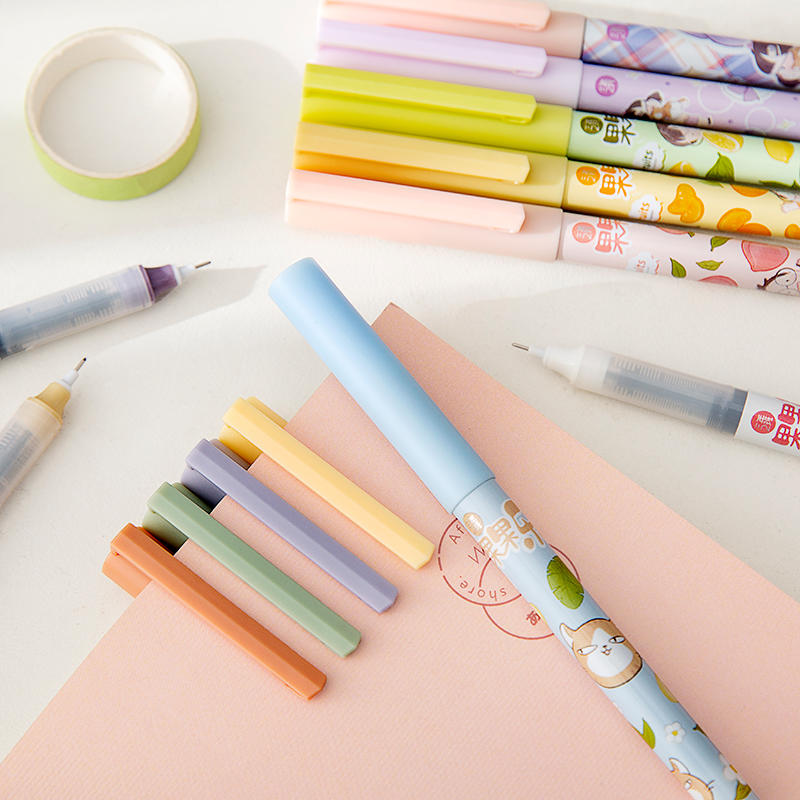 三年二班麻球拔帽中性笔0.5黑直液水笔