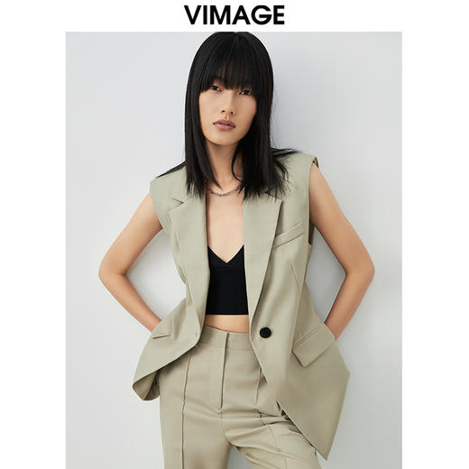 VIMAGE/纬漫纪春季新款时尚百搭马甲女简约干练修身西装马夹女薄外套V1703306 商品图2