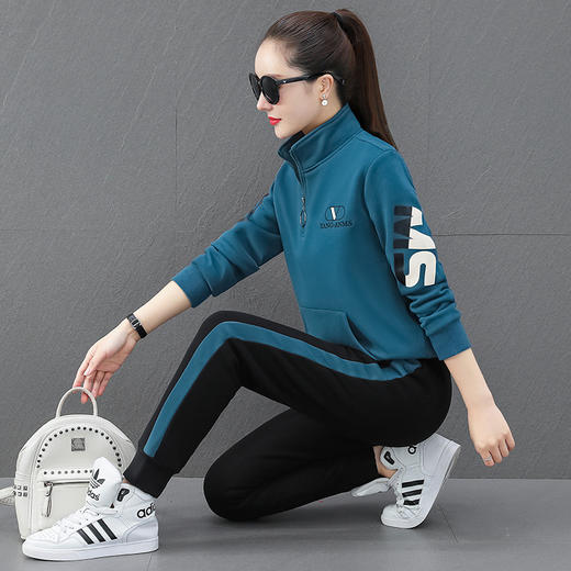 SP-57-8851 加绒加厚运动服套装女秋冬季2021新款加厚立领收脚裤两件套 商品图3