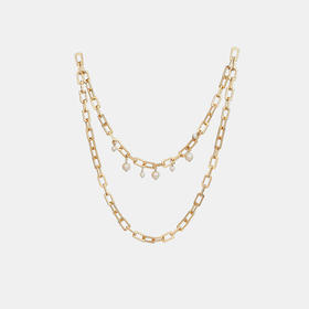 Welded Square Metal Chain with Pearl Drops 方扣珍珠链