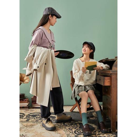 ZIHAN紫涵学院风翻领卫衣女2022春季存新款甜美波浪领贴布刺绣长袖上衣Z2Z01AS131 商品图1