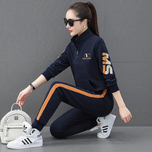 SP-57-8851 加绒加厚运动服套装女秋冬季2021新款加厚立领收脚裤两件套 商品图1