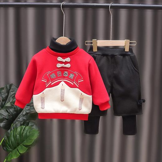 【国风两件套 潮流时尚尽享年味】拜年服儿童中国风汉服唐装冬季加厚款男女宝宝新年喜庆过年服套装 商品图6