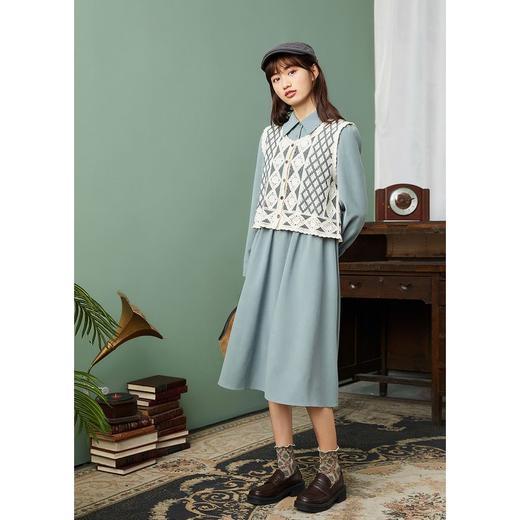 ZIHAN紫涵森系仙女连衣裙套装2022春季新款森系翻领裙子勾花马甲两件套Z2Z01AS138 商品图3