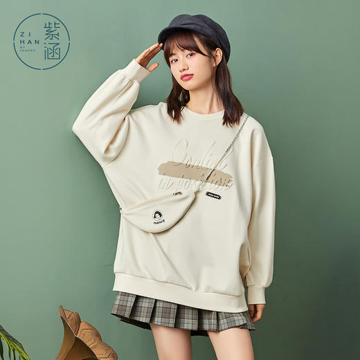 ZIHAN紫涵圆领字母长卫衣女2022春季新款纯色时尚套头上衣立体图案可爱Z2Z01AS155 商品图0