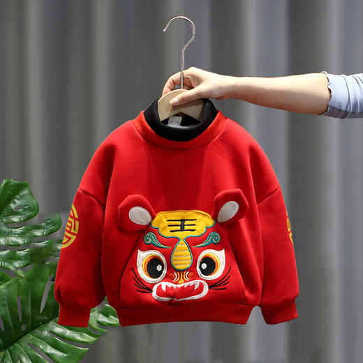 【给宝宝细致柔软的呵护】中国风宝宝拜年服套装 儿童红色卫衣男童女童加绒加厚童装喜庆衣服 商品图9