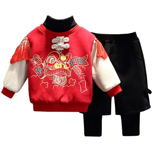 【国风两件套 潮流时尚尽享年味】拜年服儿童中国风汉服唐装冬季加厚款男女宝宝新年喜庆过年服套装 商品图4