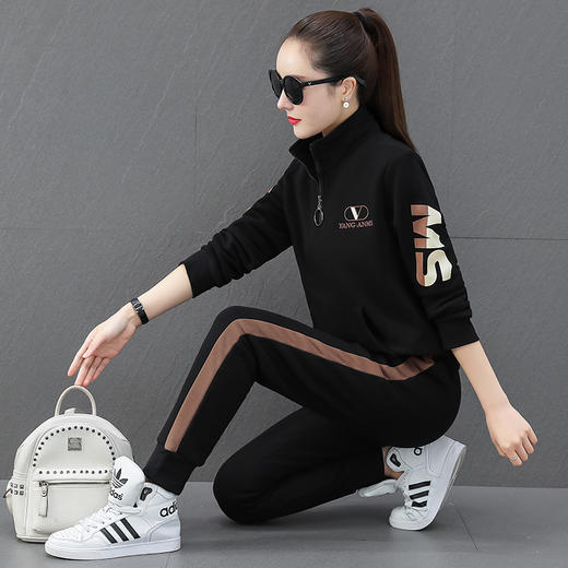 SP-57-8851 加绒加厚运动服套装女秋冬季2021新款加厚立领收脚裤两件套 商品图2