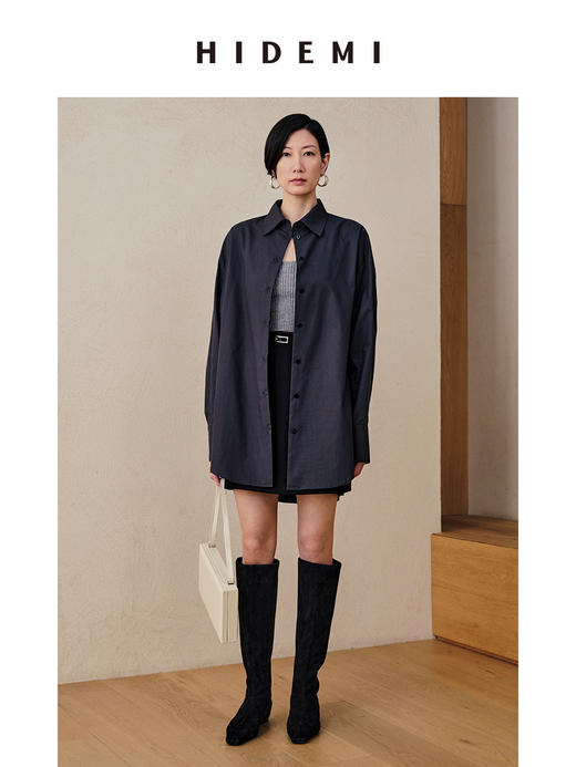HIDEMI铁灰色经典廓形衬衫 商品图2