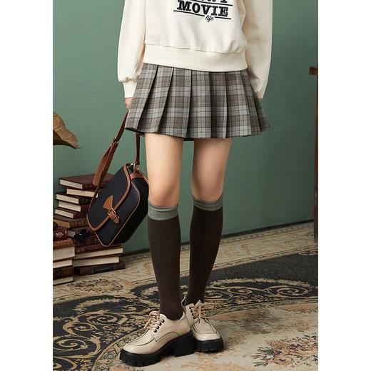 ZIHAN紫涵气质百褶裙半身裙2022春季新款学院风格纹设计感小众链条裙子Z2Z01AS140 商品图1