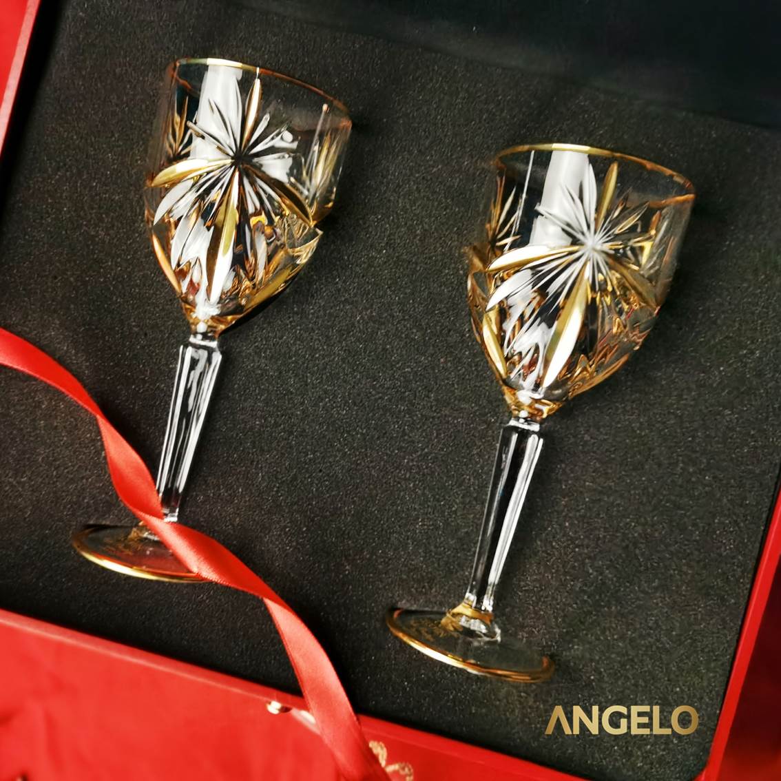 【轻奢 高档礼盒】炫彩烟花红酒杯|鎏金星芒红酒杯 对杯礼盒 复古雕花 欧式经典 意大利威尼斯手工水晶