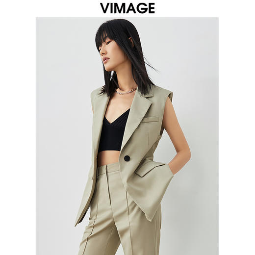 VIMAGE/纬漫纪春季新款时尚百搭马甲女简约干练修身西装马夹女薄外套V1703306 商品图3