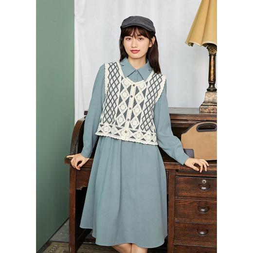 ZIHAN紫涵森系仙女连衣裙套装2022春季新款森系翻领裙子勾花马甲两件套Z2Z01AS138 商品图2