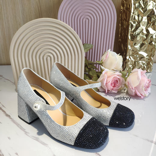 westory2022年春季新款百搭气质粗跟玛丽珍女单鞋W22AE54671 商品图4